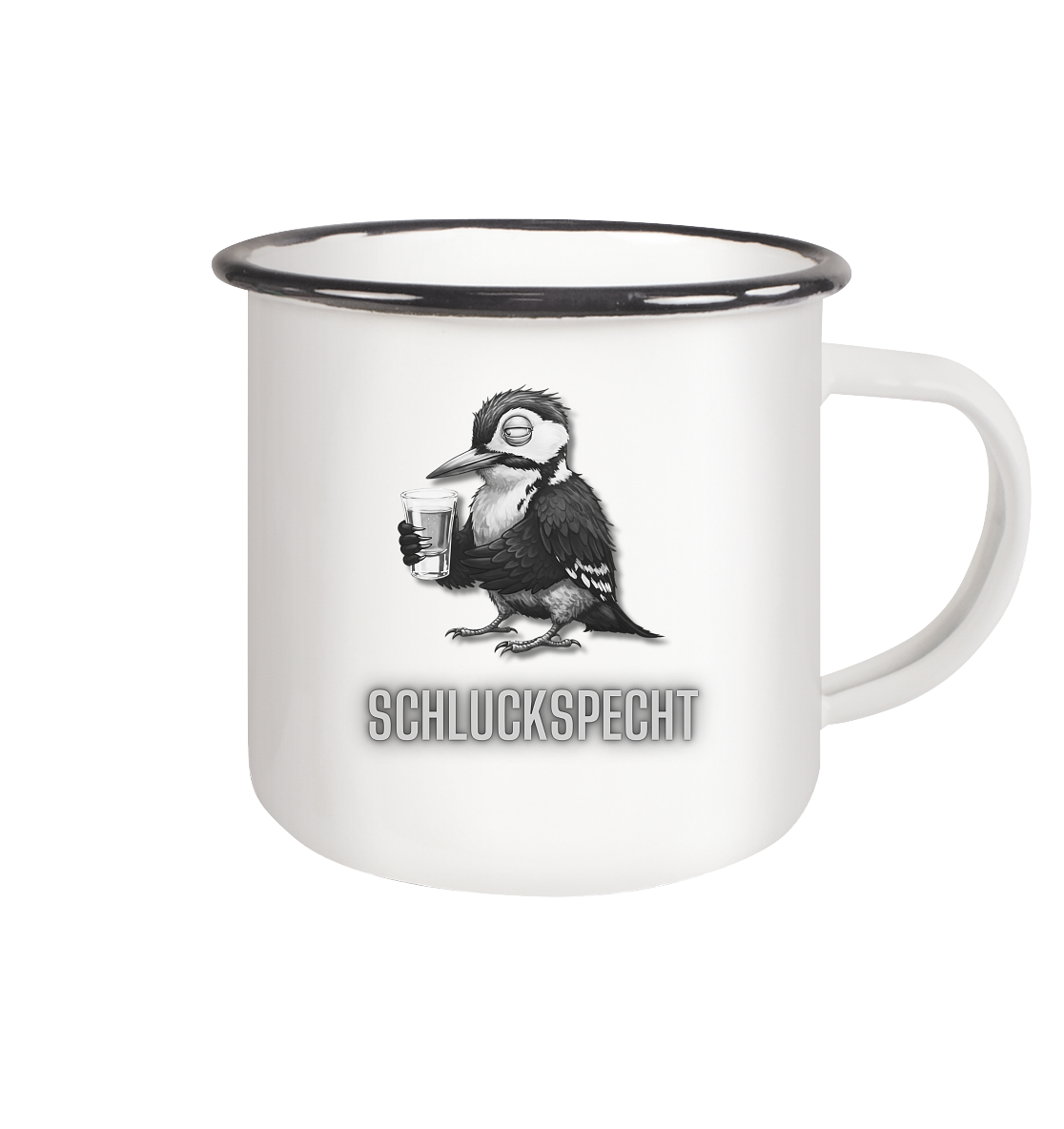 Schluckspecht - Emaille Tasse (Black)